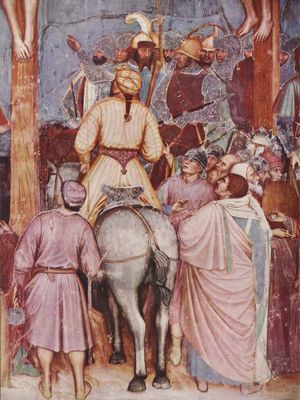 Altichiero da Zevio: Kreuzigung Christi, Detail: Der Hauptmann unter dem Kreuz