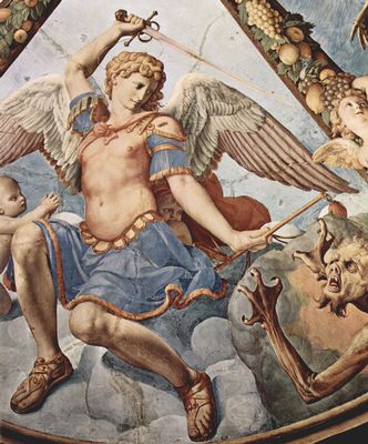 Angelo Bronzino: Fresken der Kapelle der Eleonora da Toledo im Palazzo Vecchio in Florenz, Deckenfresko, Detail: Erzengel Michael