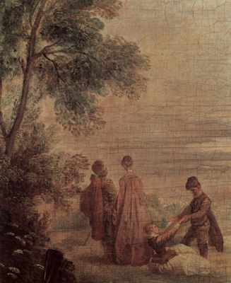 Antoine Watteau: Treffen zur Jagd (Rendez-vous de chasse), Detail