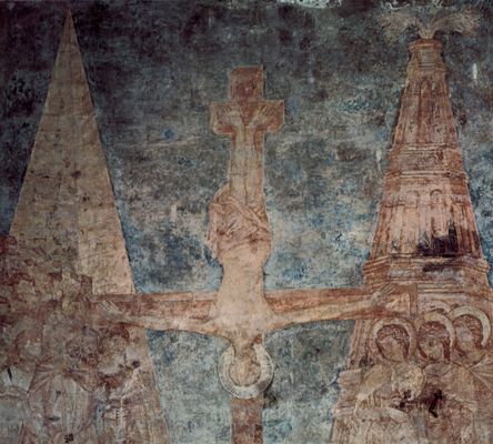 Cimabue: Fresken in der Oberkirche San Francesco in Assisi, nrdliches Querhauses, Szene: Szenen aus dem Leben Petri und Pauli, Detail: Kreuzigung des Hl. Petrus