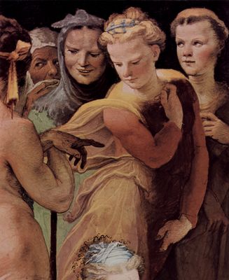 Domenico Beccafumi: Allegorischer Freskenzyklus (Politische Tugenden) aus dem Plazzo Pubblico in Siena, Szene: Postumius Tiburzius ttet seinen Sohn, Detail
