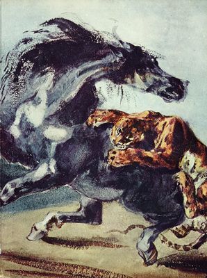 Eugne Ferdinand Victor Delacroix: Tiger greift ein Pferd an