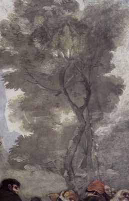 Francisco de Goya y Lucientes: Kuppelfresko in San Antonio de la Florida, Madrid, Szene aus der Legende des Hl. Antonius von Padua: Der Heilige erweckt einen Toten in Lissabon, der die Unschuld seiner Eltern bezeugt, Detail: Baum