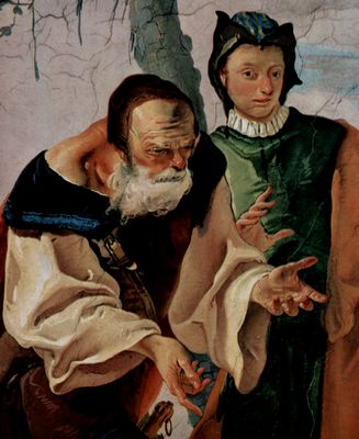 Giovanni Battista Tiepolo: Fresken zu biblischen Szenen im Bischofspalast von Undine, Szene: Rahel verbirgt die Idole, Detail: Jakob