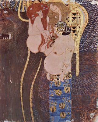 Gustav Klimt: Der Beethovenfries, Wandgemlde im Sezessionshaus in Wien, heute sterreiche Galerie, Detail