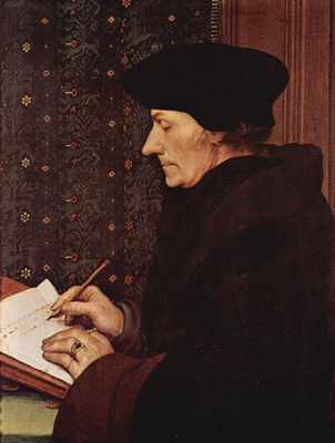 Hans Holbein d. J.: Portrt des Erasmus von Rotterdam am Schreibpult
