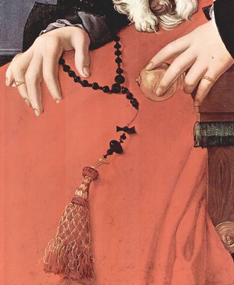 Jacopo Pontormo: Portrt einer Dame in rotem Kleid, Detail