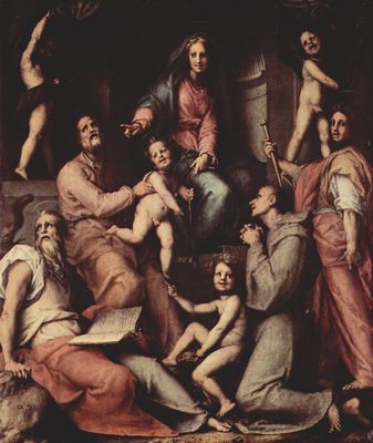 Jacopo Pontormo: Pucci-Altar, Szene: Thronende Madonna, Engeln und Heilige