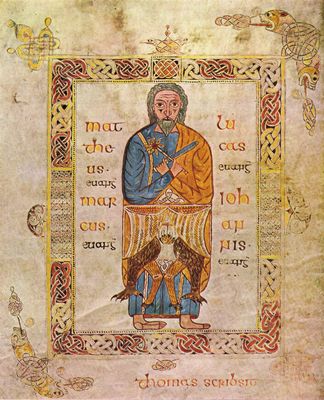 Karolingischer Buchmaler um 875: Evangeliar aus Trier oder Echternach, Szene: Der Tetramorph