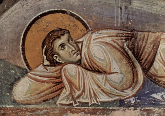 Meister von Nerezi: Fresken in der Kirche von Nerezi, Szene: Verklrung Christi, Detail: Apostel