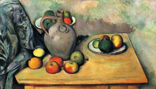 Paul Czanne: Stilleben, Krug und Frchte auf einem Tisch