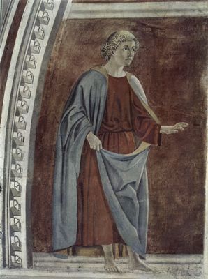 Piero della Francesca: Freskenzyklus der Legende vom Heiligen Kreuz im Chor von San Francesco in Arezzo, Szene: Prophet