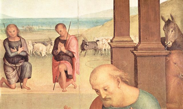 Pietro Perugino: Altar des Hl. Augustinus, Szene: Anbetung der Hirten, Detail