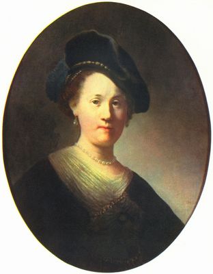 Rembrandt Harmensz. van Rijn: Portrt einer jungen Frau mit perlenbesetztem Barett, Oval