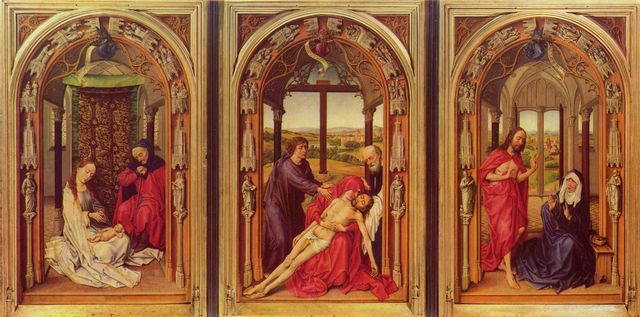 Rogier van der Weyden: Marienaltar (Miraflores-Altar), Triptychon, Gesamtansicht
