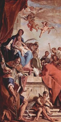 Sebastiano Ricci: Altar des Hl. Gerhard von Csand, Szene: Madonna mit Heiligen, von links: Petrus, Gerhard, Scholastica, Katharina von Alexandrien, Benedikt, Hieronymus und Paulus