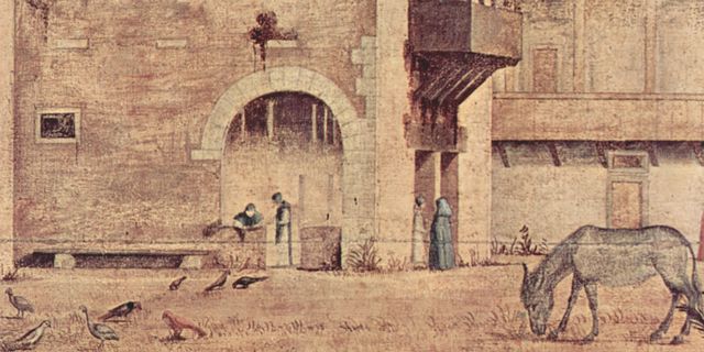 Vittore Carpaccio: Gemldezyklus der Kapelle der Scuola di San Giorgio degli Schiavoni, Szene: Begrbnis des Hl. Hieronymus, Detail