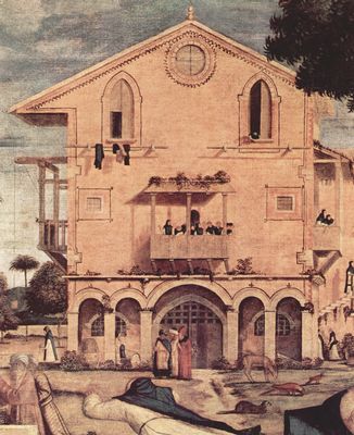 Vittore Carpaccio: Gemldezyklus der Kapelle der Scuola di San Giorgio degli Schiavoni, Szene: Hl. Hieronymus mit dem Lwen im Kloster, Detail