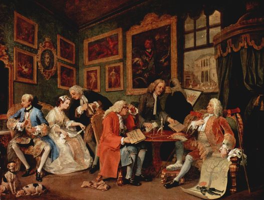 William Hogarth: Gemldezyklus Mariage  la Mode, Szene: Der Ehevertrag