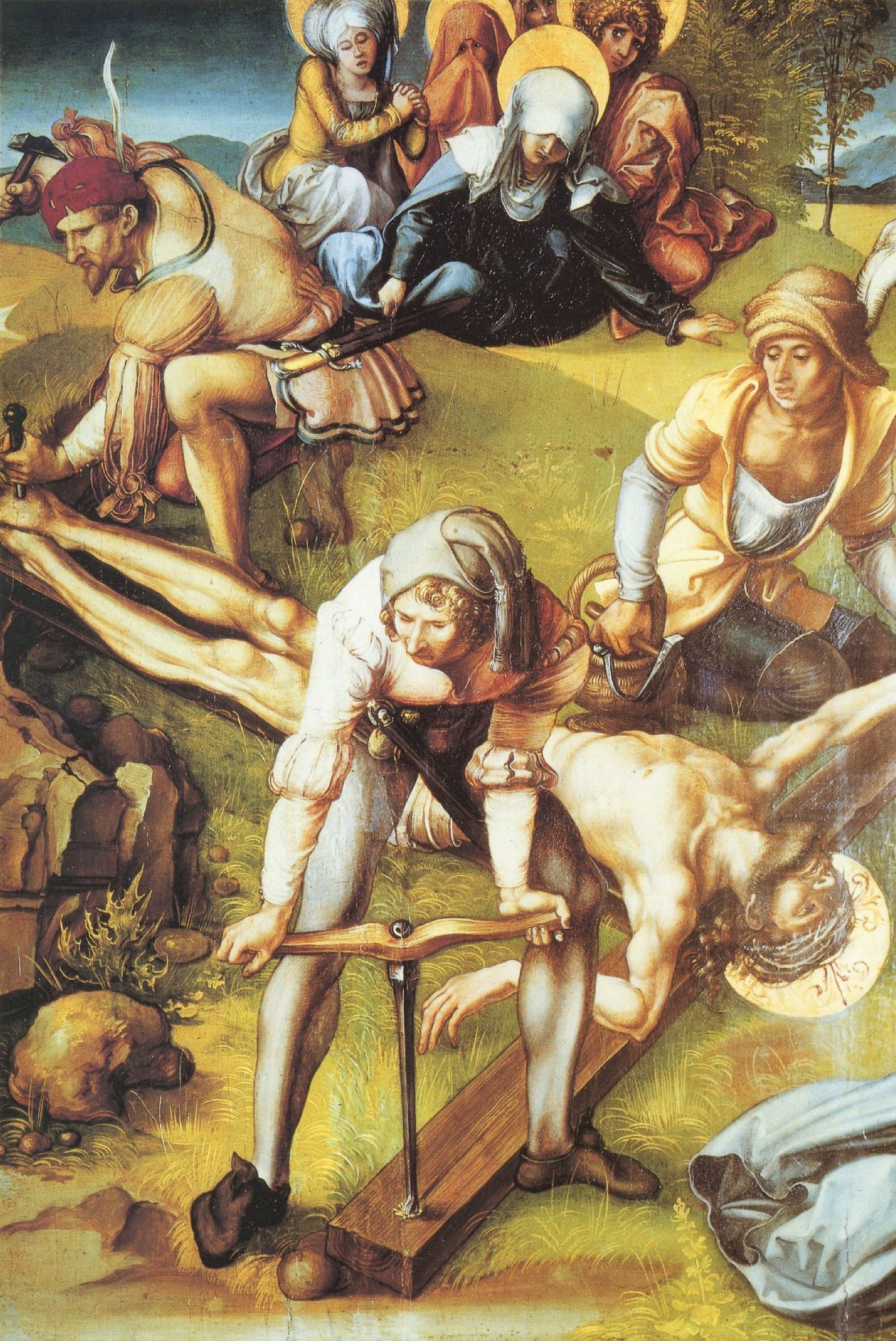 Albrecht Drer: Die sieben Schmerzen Mari, Mitteltafel, Szene: die Kreuzannagelung