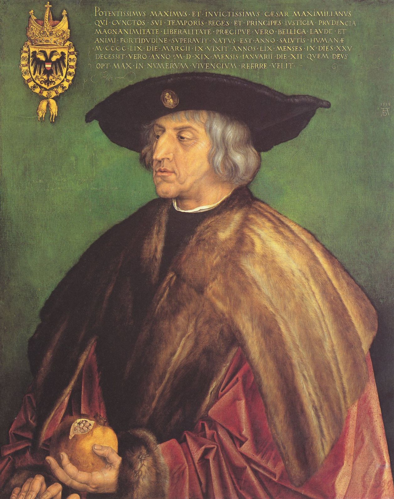Albrecht Drer: Portrt des Kaisers Maximilians I. vor grnem Grund