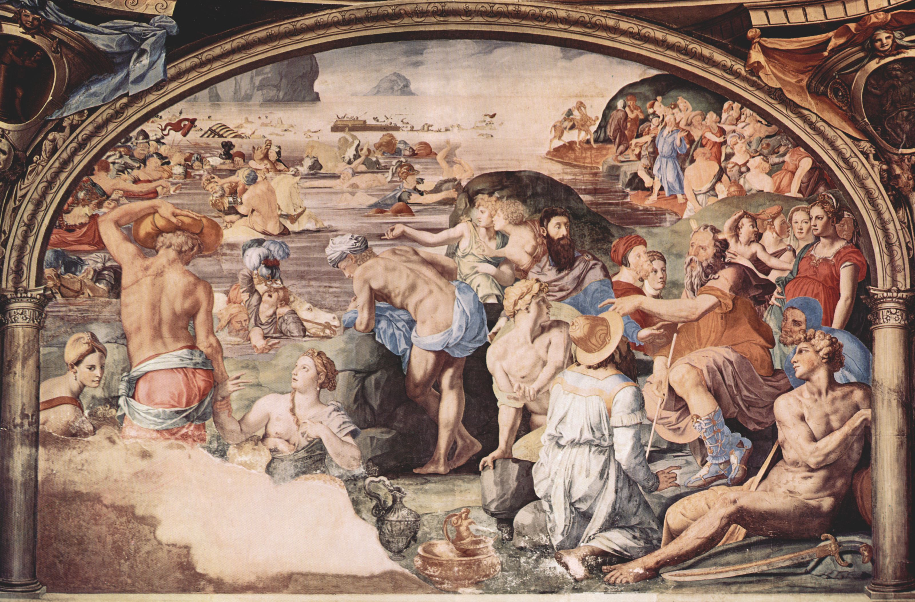 Angelo Bronzino: Fresken der Kapelle der Eleonora da Toledo im Palazzo Vecchio in Florenz, rechte Seitenwand: Durchzug der Israeliten durch das Rote Meer