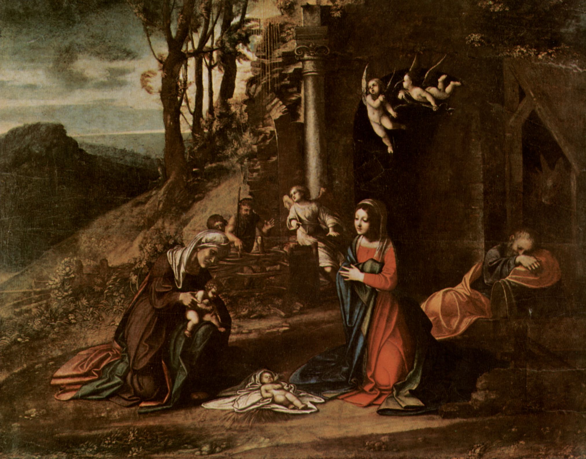 Correggio: Christi Geburt, mit Hl. Elisabeth und Johannes dem Tufer sowie schlafenden Josef