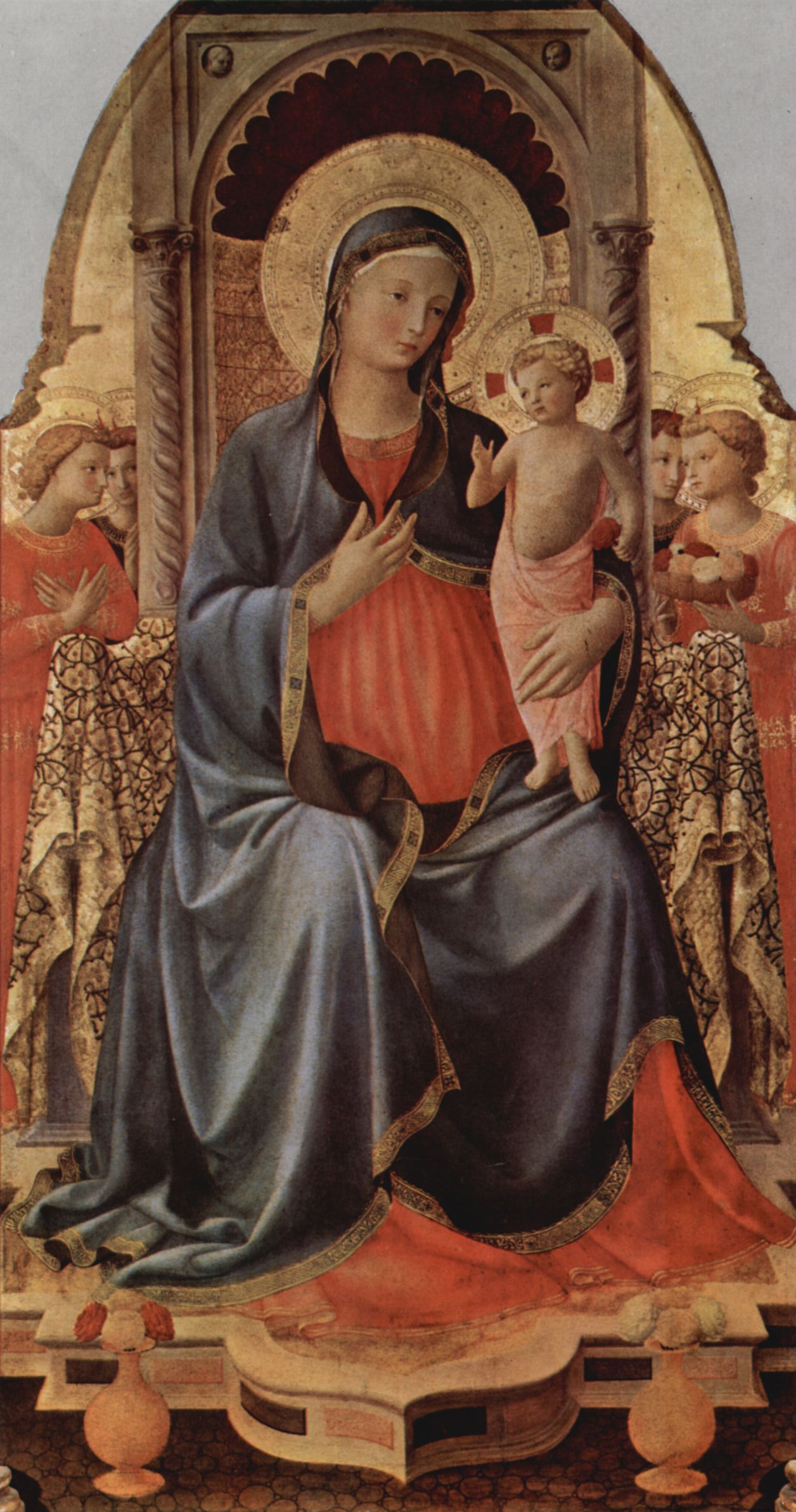 Fra Angelico: Maria mit dem Kind und Engeln, Haupttafel eines Triptychons mit zwei Heiligen je Flgel, Predellatafeln zum Leben des Hl. Dominikus und Giebelszenen