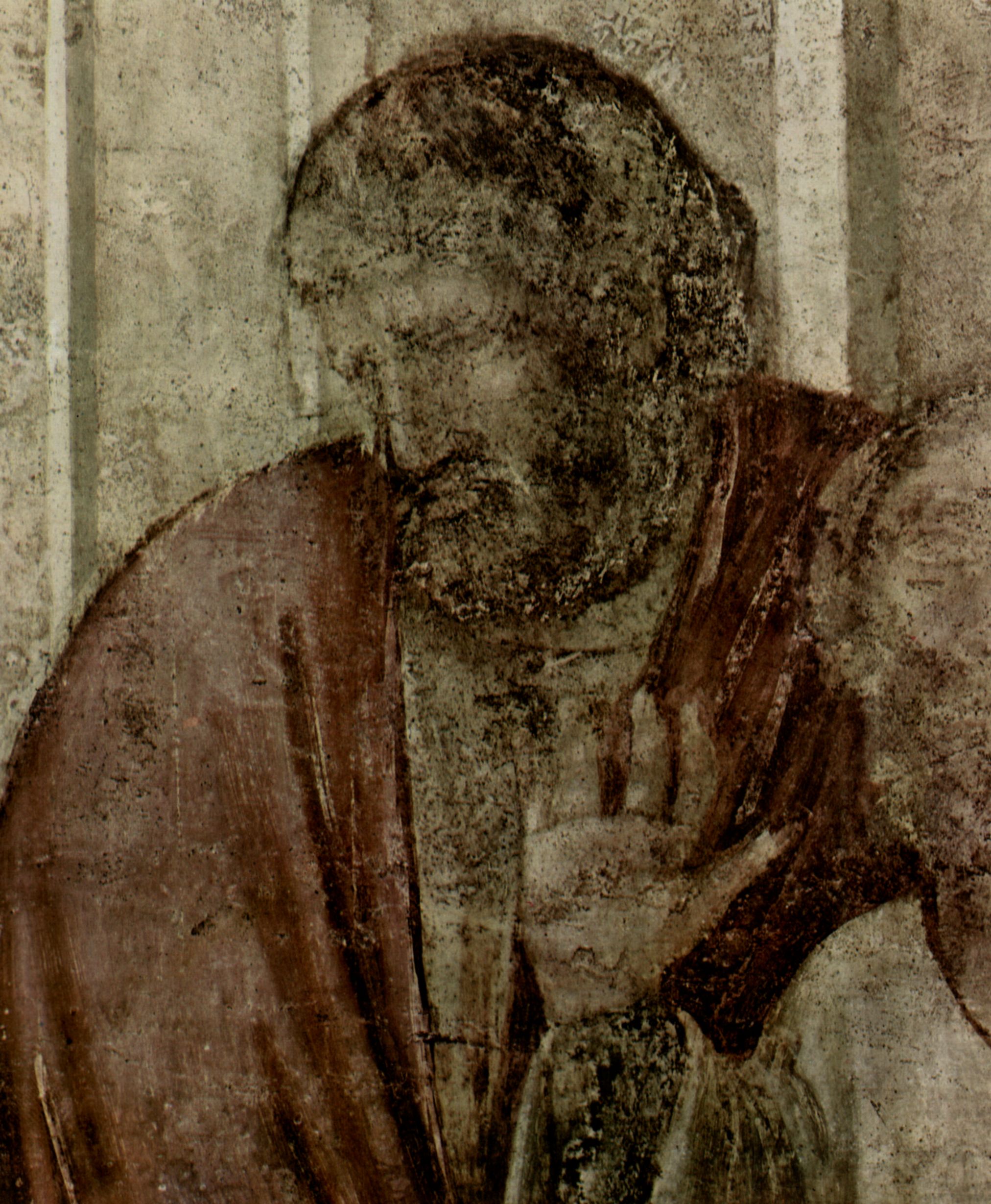 Giotto di Bondone: Freskenzyklus in der Peruzzi-Kapelle, Santa Croce in Florenz, Szene: Die Erweckung der Drusiana durch den Evangelisten Johannes, Detail
