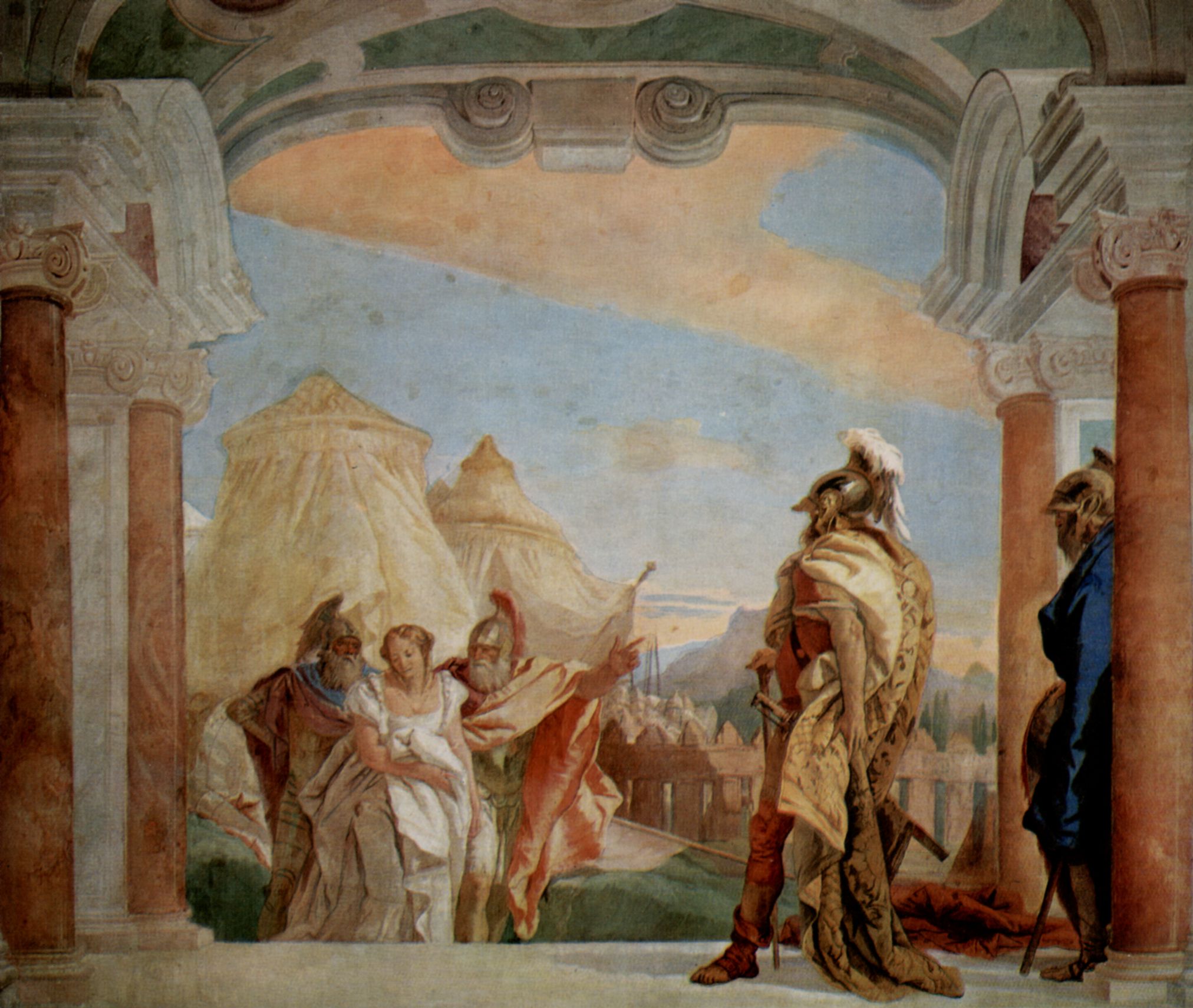 Giovanni Battista Tiepolo: Fresken in der Villa Vallmarana, Vicenca, Szene: Eyribates und Talthybios fhren Agamenon Briseiis, die Konkubine des Achilleus zu