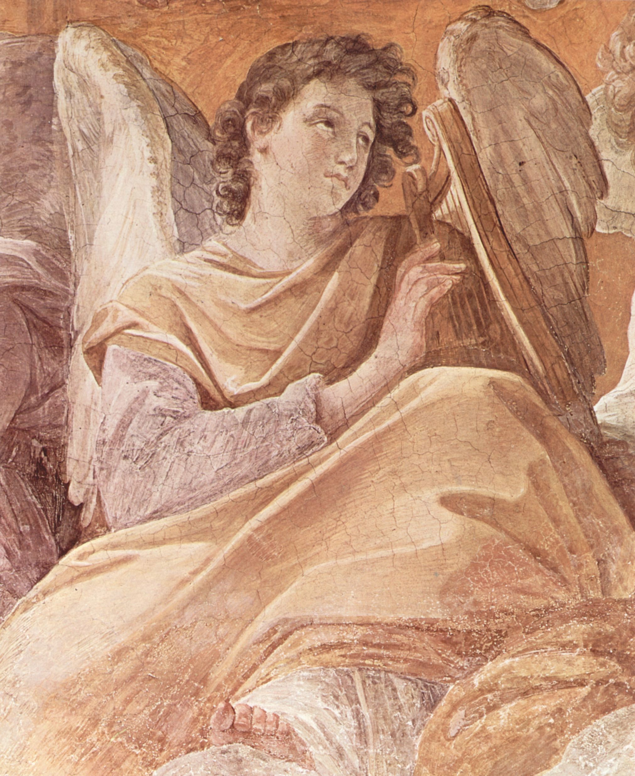 Guido Reni: Fresken im Palazzo Quirinale, Cappella dell'Annunciata, Gewlbefresko, Szene: Himmelsknigin und musizierende Engel, Detail: musizierender Engel