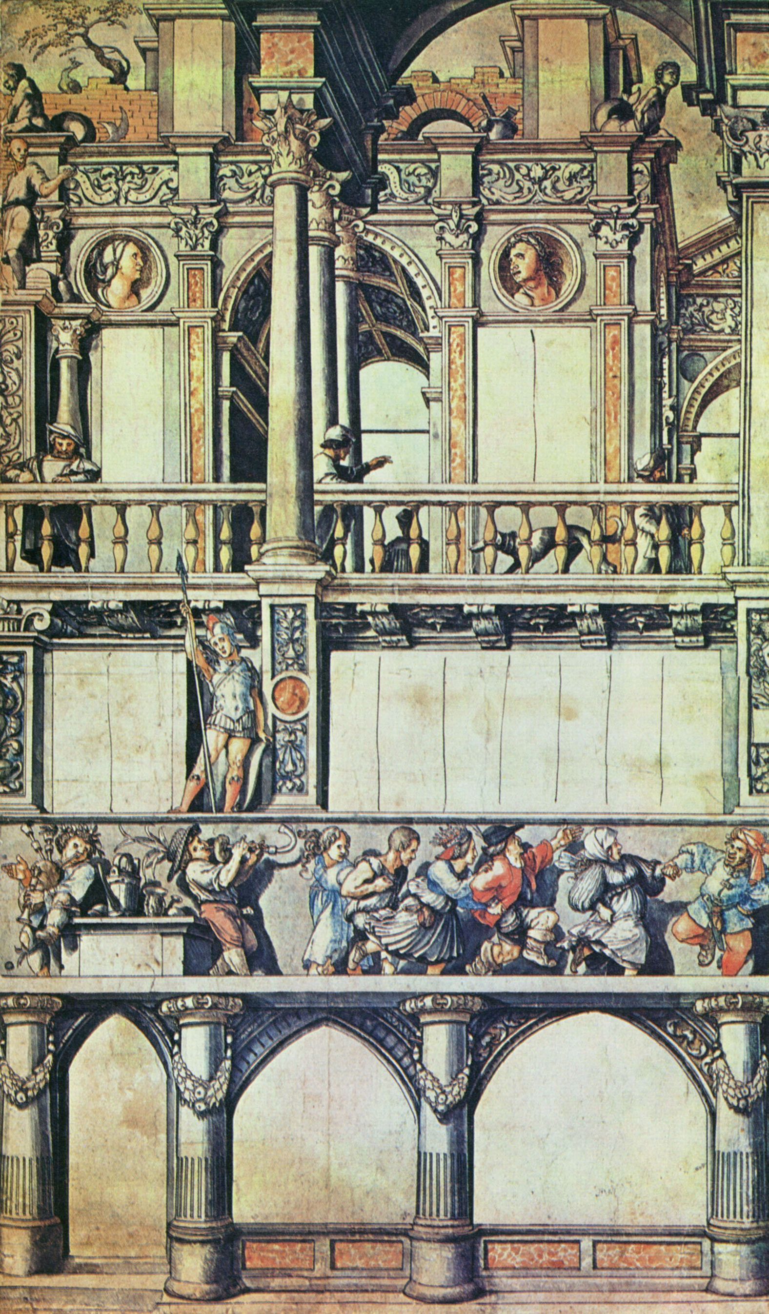 Hans (und Werkstatt) Holbein d. J.: Entwurf fr die Fassadendekoration des Hauses zum Tanz in Basel