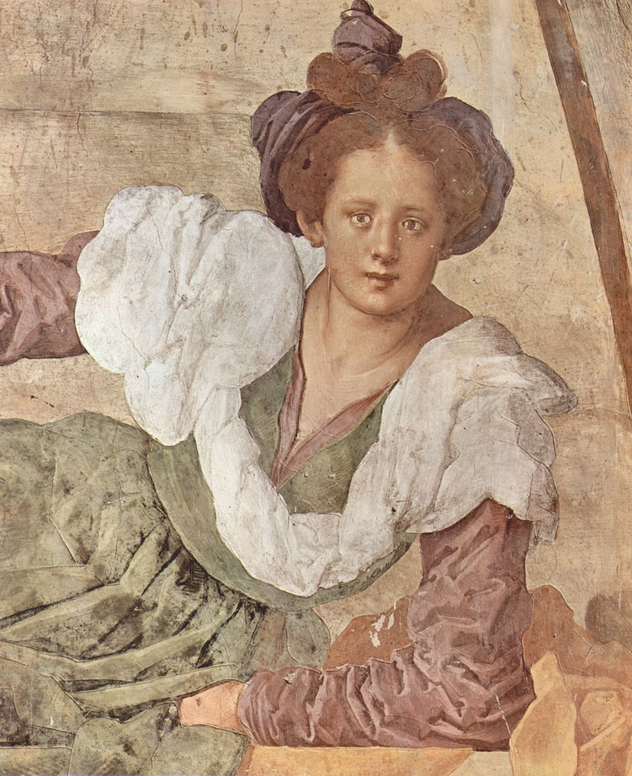 Jacopo Pontormo: Jahreszeitenfresken in der Medici-Villa in Poggio a Cajano, rechter Teil der Lnette, Szene: Vertumnus und Pomona, Detail