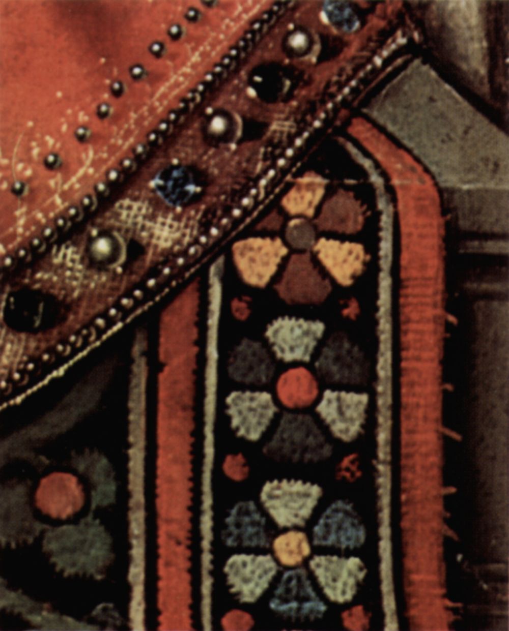 Jan van Eyck: Madonna des Kanonikus Georg van der Paele, Detail: Gewand der Maria
