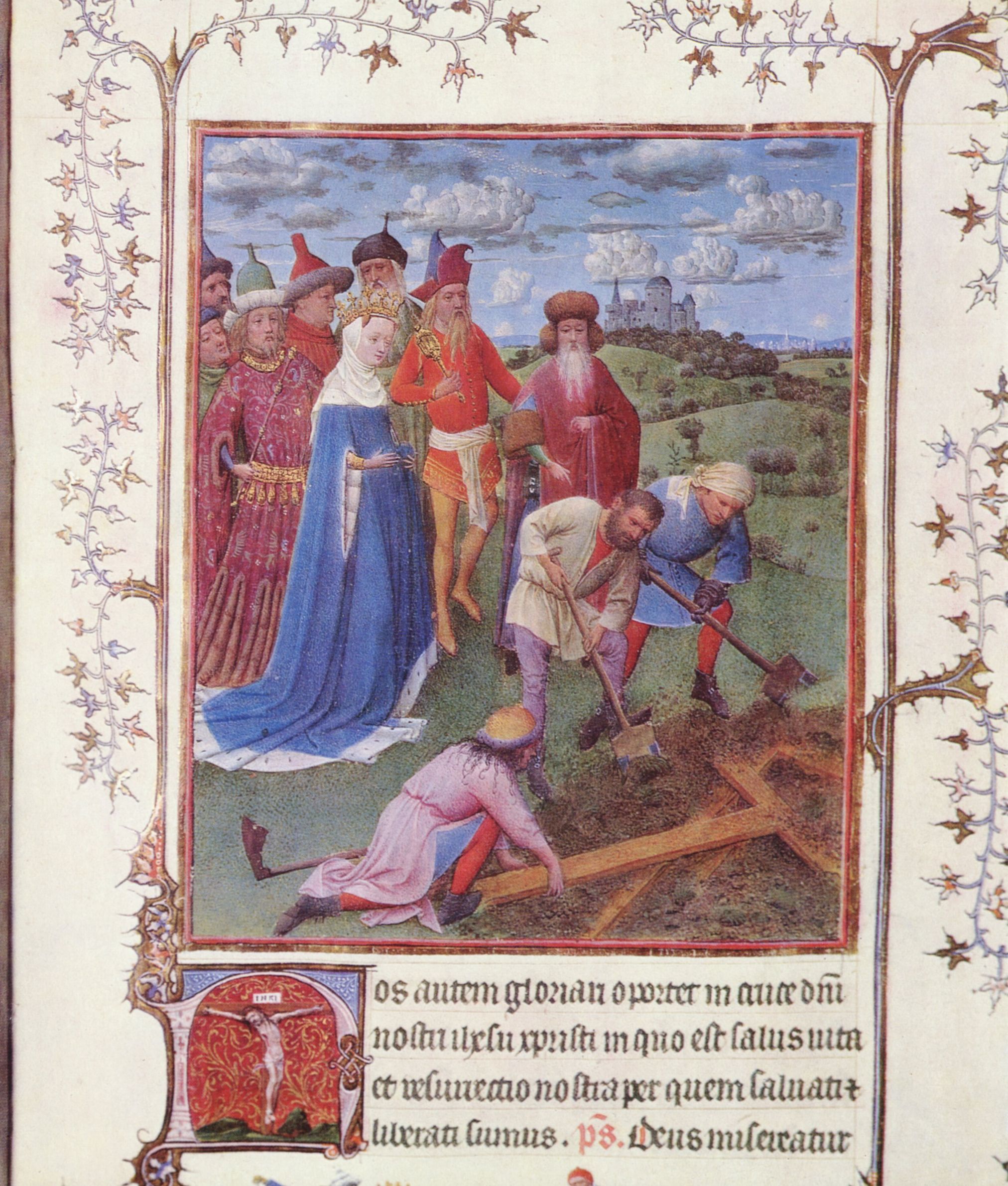 Jan van Eyck: Trs Belles Heures de Notre-Dame (Turin-Mailnder Gebetbuch), Szene: Kreuzauffindung