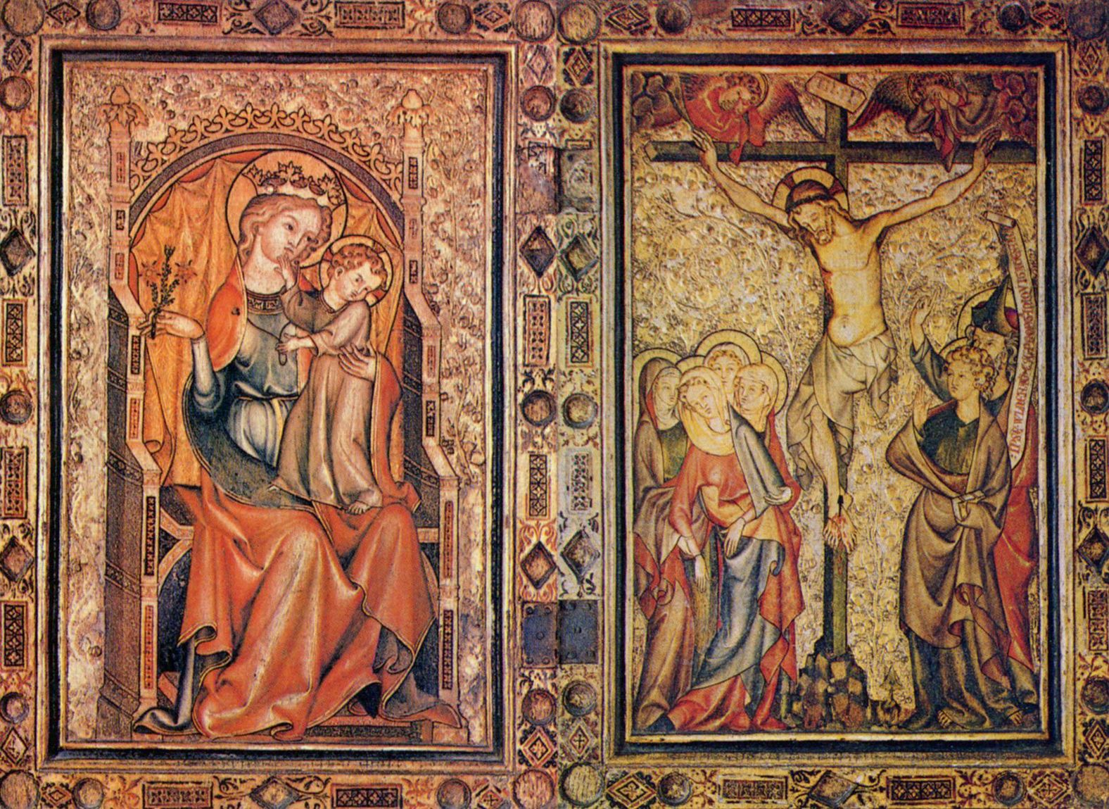 Klner Maler um 1350: Thronende Maria und Kreuzigung
