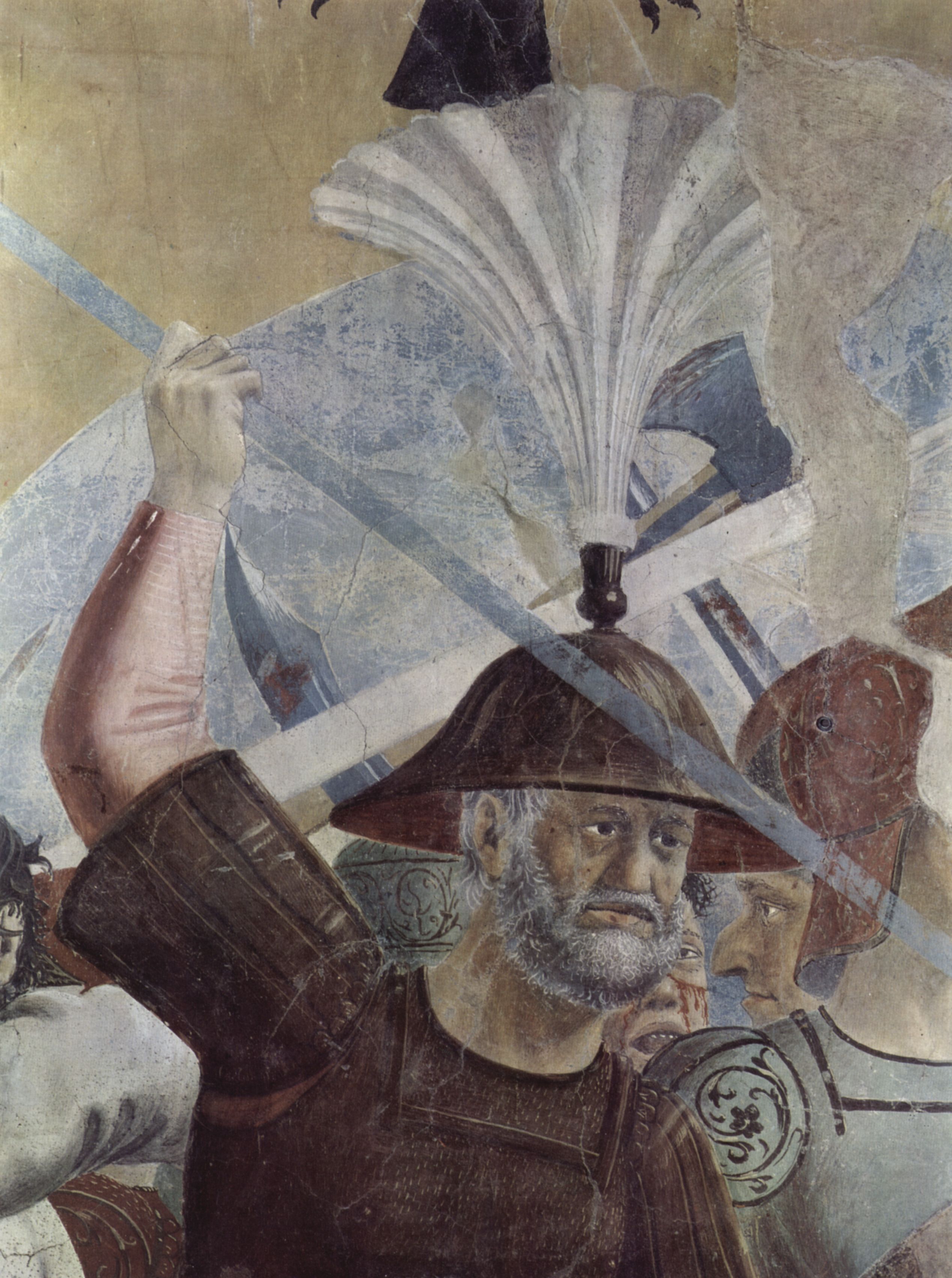 Piero della Francesca: Freskenzyklus der Legende vom Heiligen Kreuz im Chor von San Francesco in Arezzo, Szene: Niederlages des Perserknigs Chosroes gegen Heraklius, Detail: Krieger