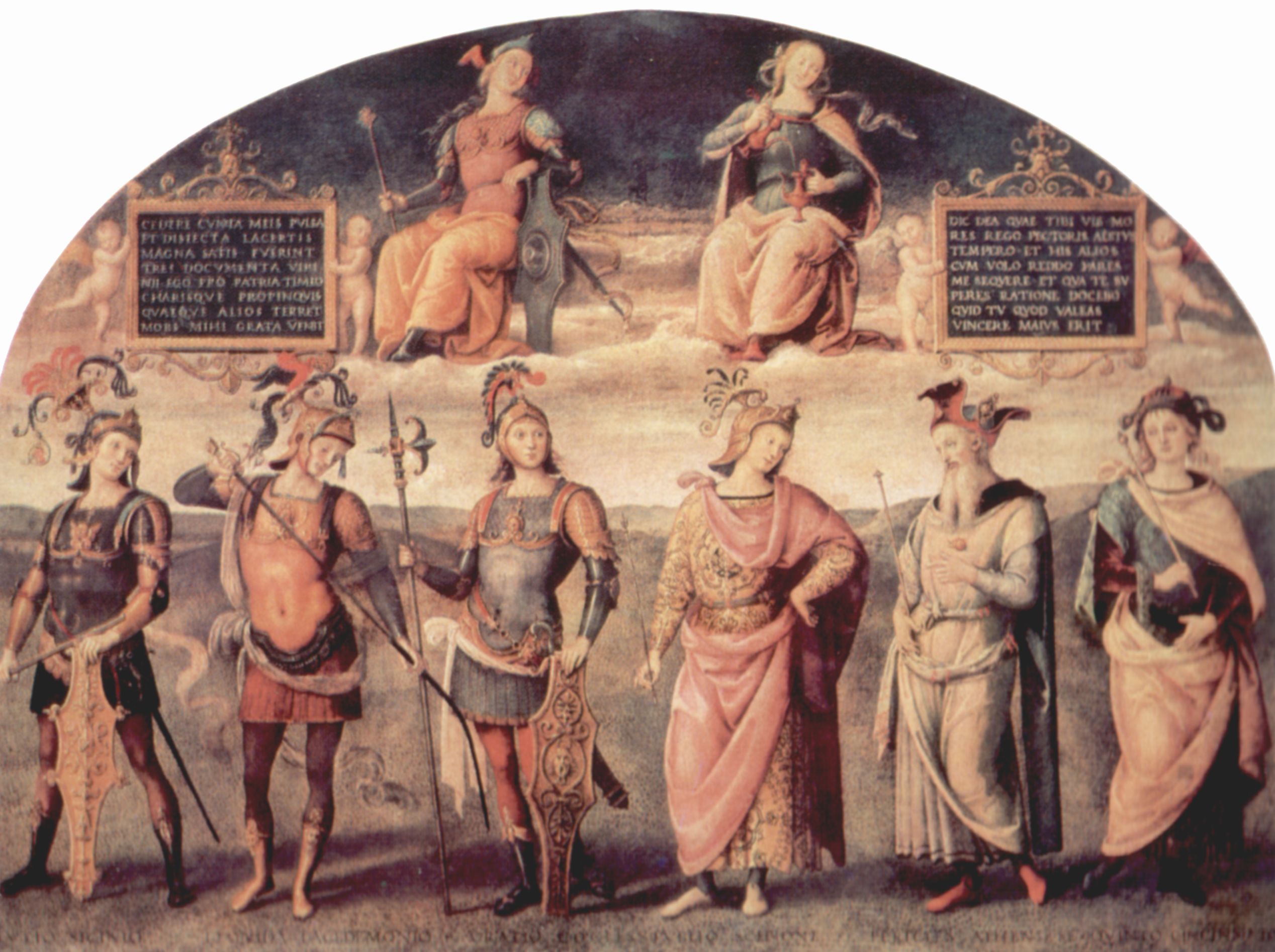 Pietro Perugino: Fresken der Sala d'Udienza im Collegio del Cambio in Perugia, Szene: Prudenzia und Justizia mit antiken Weisen