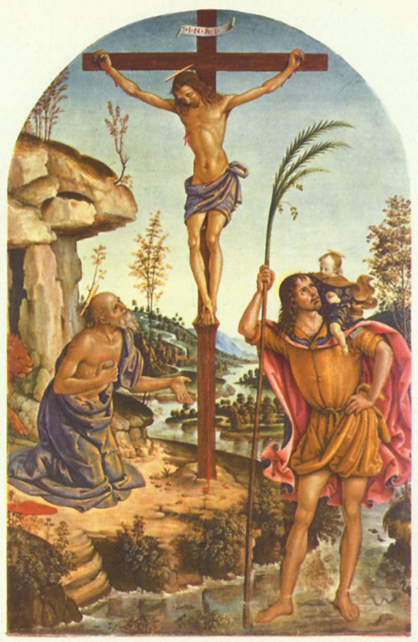 Pintoricchio: Kreuzigung mit Hll. Hieronymus und Christophorus