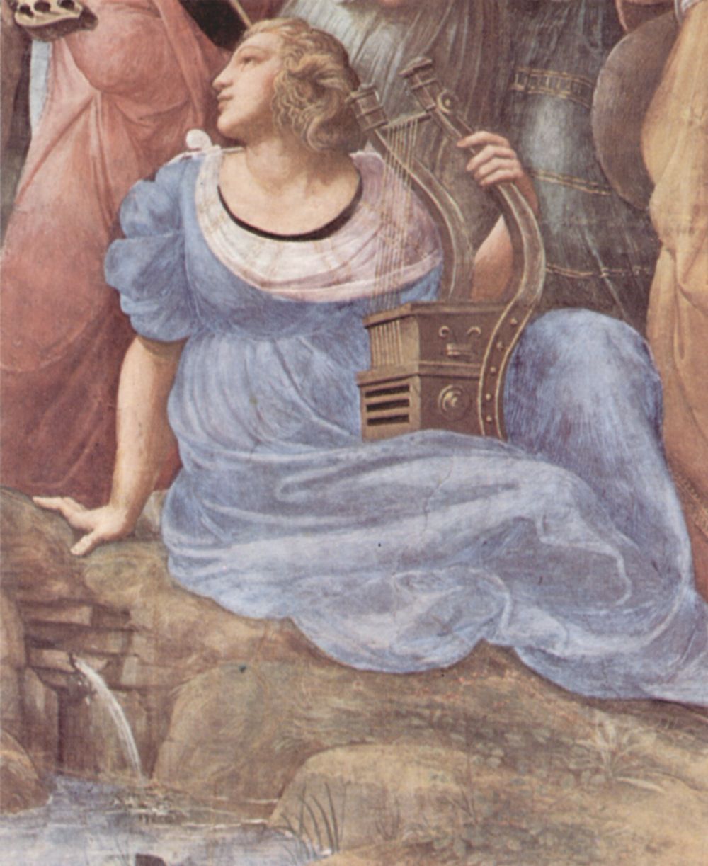 Raffael: Stanza della Segnatura im Vatikan fr Papst Julius II., Wandfresko, Szene: Der Parna, Detail: Terpsichore