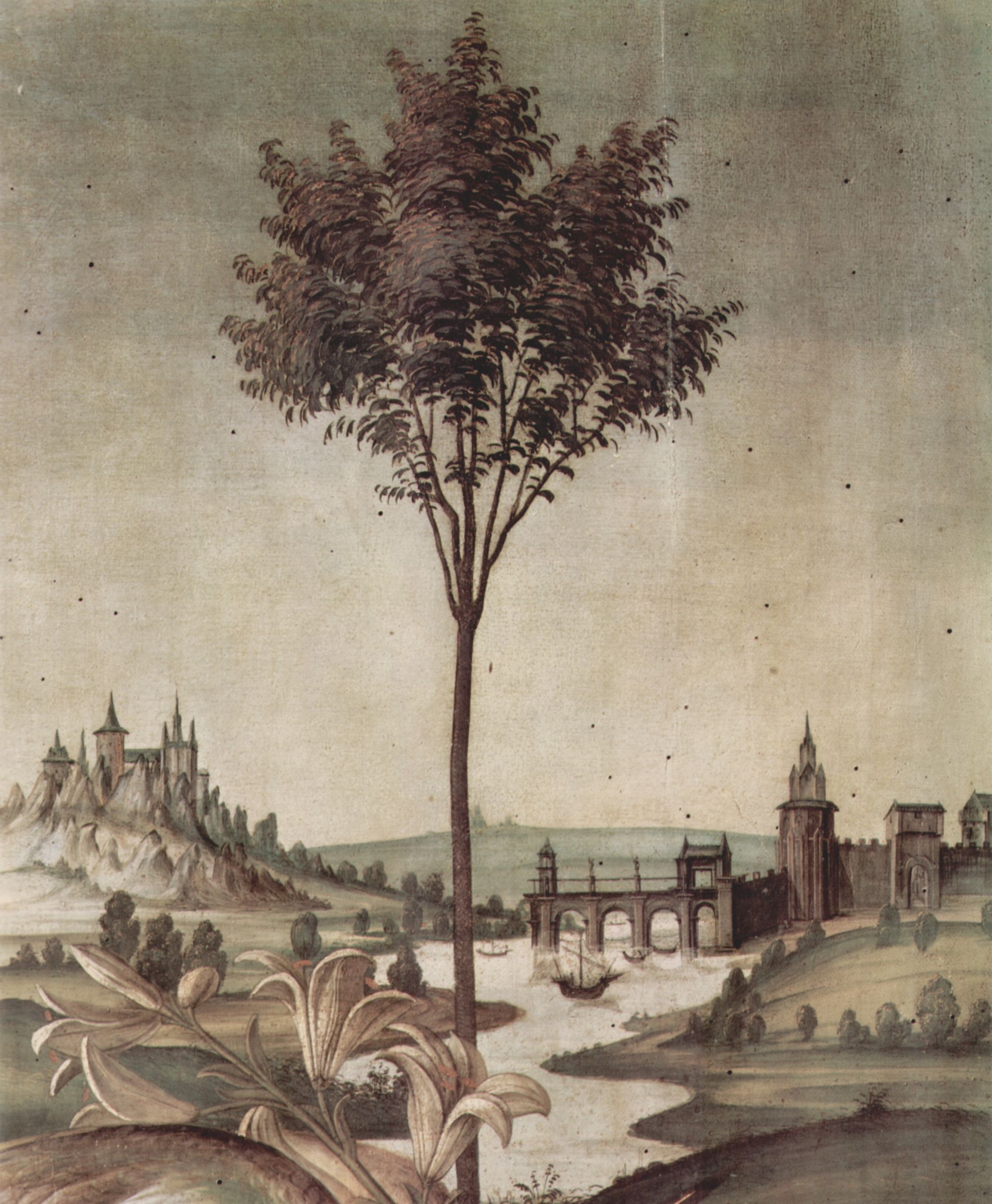 Sandro Botticelli: Verkndigung, Detail: Landschaft