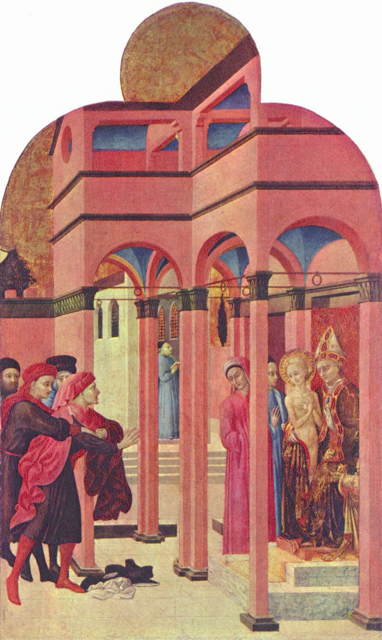 Sassetta: Altarpolyptychon fr San Francesco in Borgo S. Sepolcro, Szene: Der Hl. Franziskus verleugnet seinen irdischen Vater