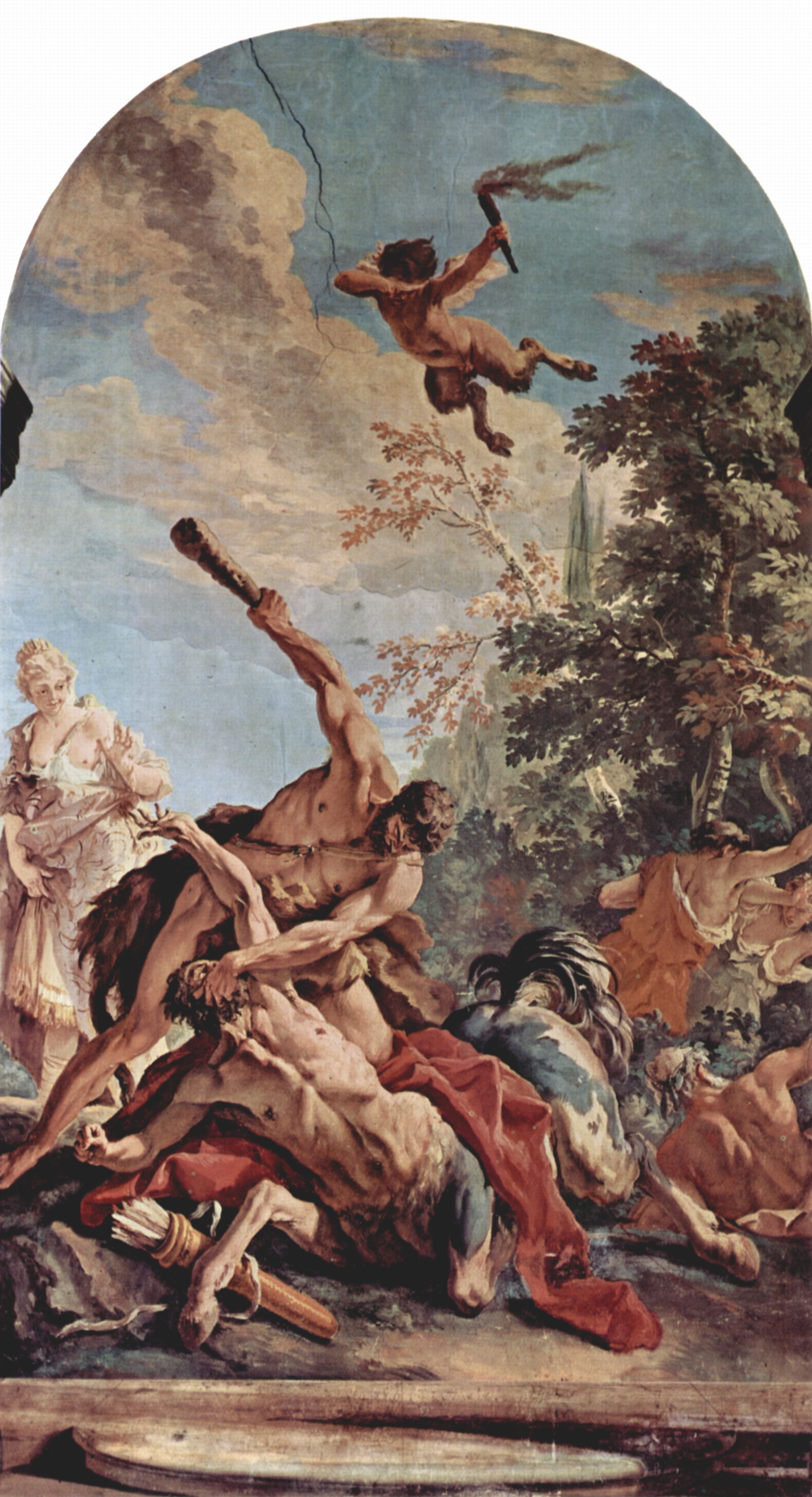 Sebastiano Ricci: Dekoration des Palazzo Marucelli-Fenzi in Florenz, Herkulessaal, Szene: Herkules im Kampf gegen den Kentauer Nessos