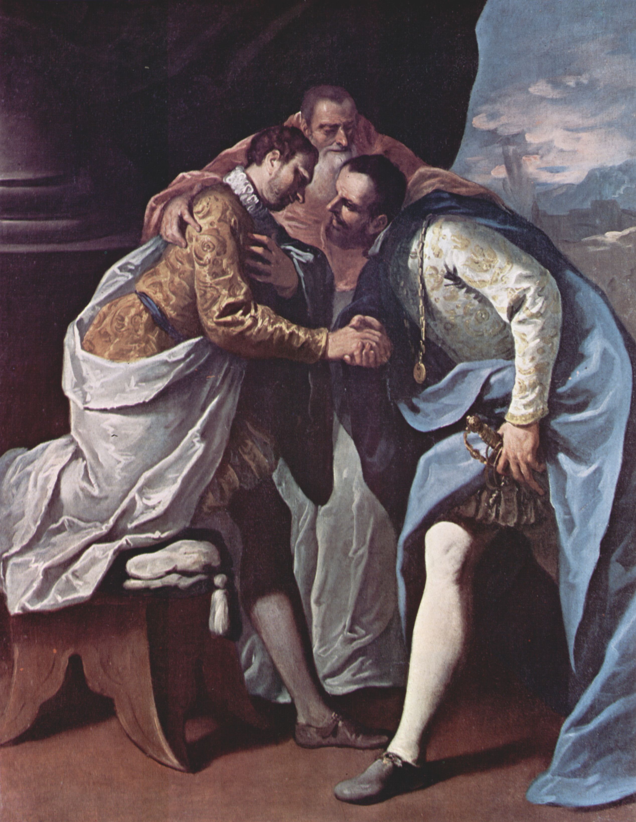 Sebastiano Ricci: Gemldezyklus zum Leben Papst Paul III., Szene: Treffen von Papst Paul III., Franz I. und Karl V.