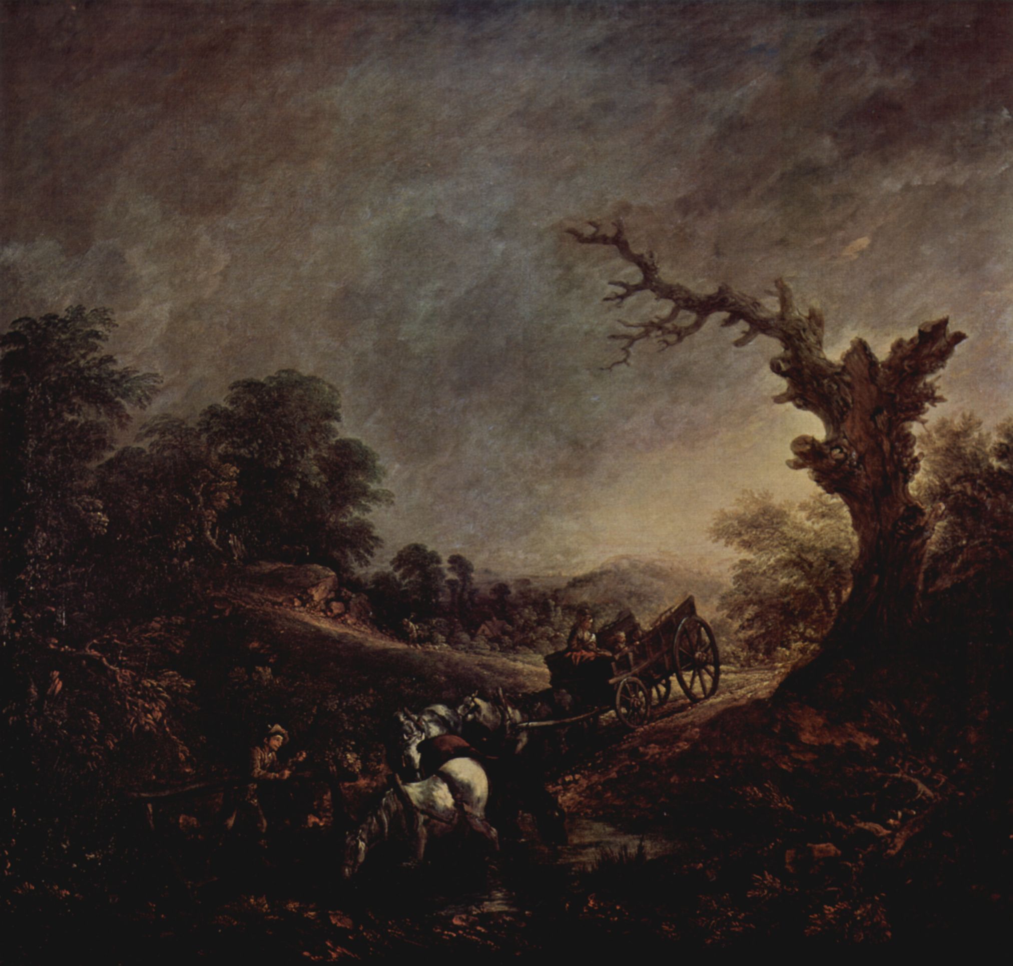 Thomas Gainsborough: Sonnenuntergang, Zugpferde werden getrnkt