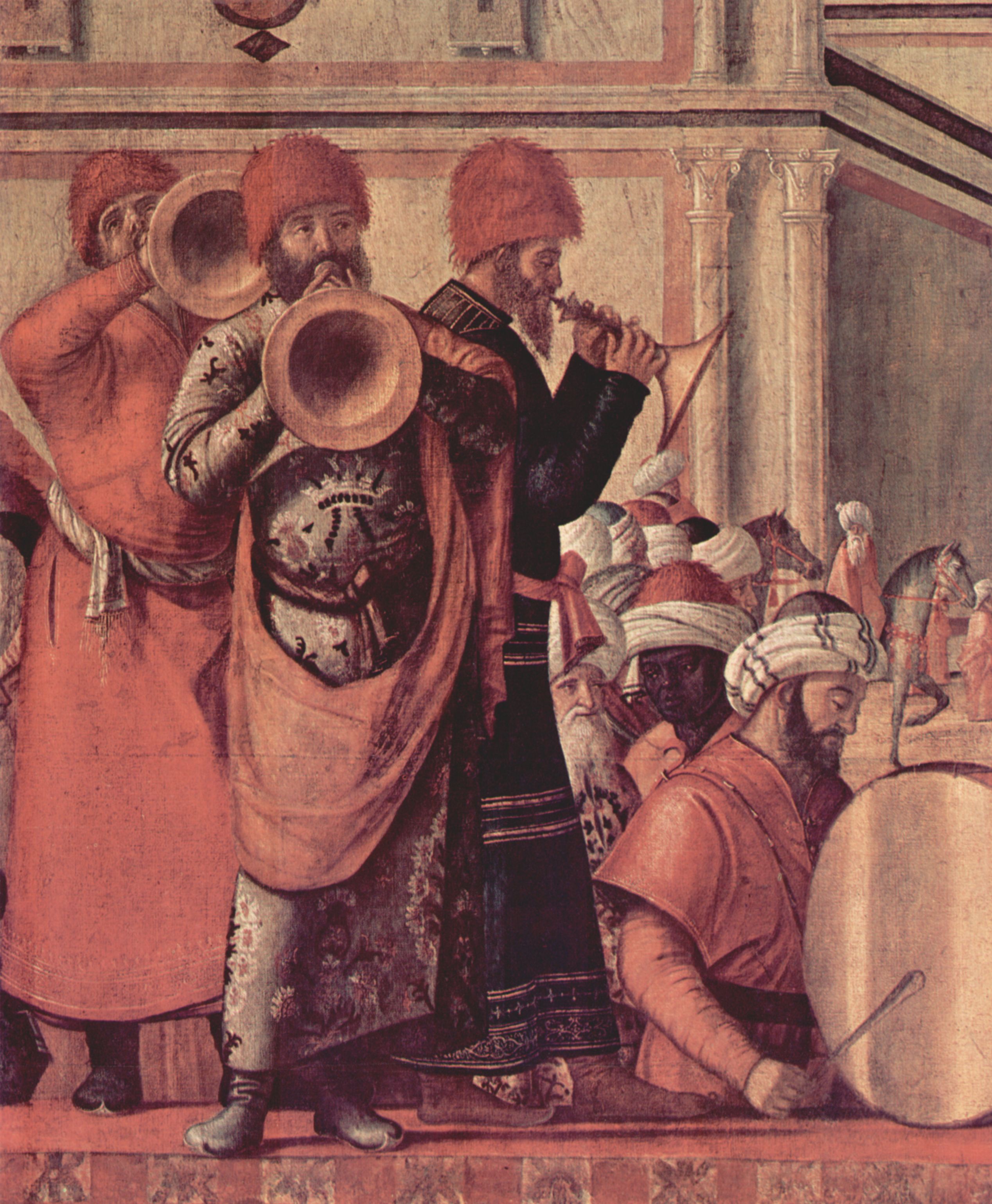 Vittore Carpaccio: Gemldezyklus der Kapelle der Scuola di San Giorgio degli Schiavoni, Szene: Taufe der Unglubigen durch Hl. Georg, Detail