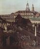 Canaletto (I): Ansicht von Dresden, Die Festungswerke in Dresden, Festungsgraben mit Brcke zwischen Wilschen Tor und Postmeilensule, Detail