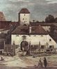 Canaletto (I): Ansicht von Pirna, Pirna von der Sdseite aus gesehen, mit Befestigungsanlagen und Obertor (Stadttor) sowie Festung Sonnenstein, Detail
