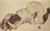 Egon Schiele: Kniendes Mädchen, auf beide Ellenbogen gestützt