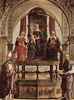 Ercole de' Roberti: Portuense-Altar, Szene: Thronende Madonna und Heilige: Hl. Augustinus, Hl. Anna, Hl. Elisabeth, Hl. Petrus Damiani